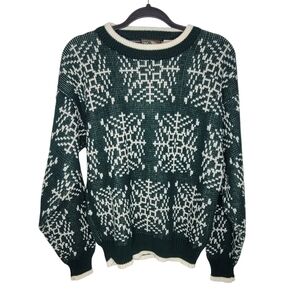 Vintage 90s Snowflake Green White Crewneck Sweater Size Medium